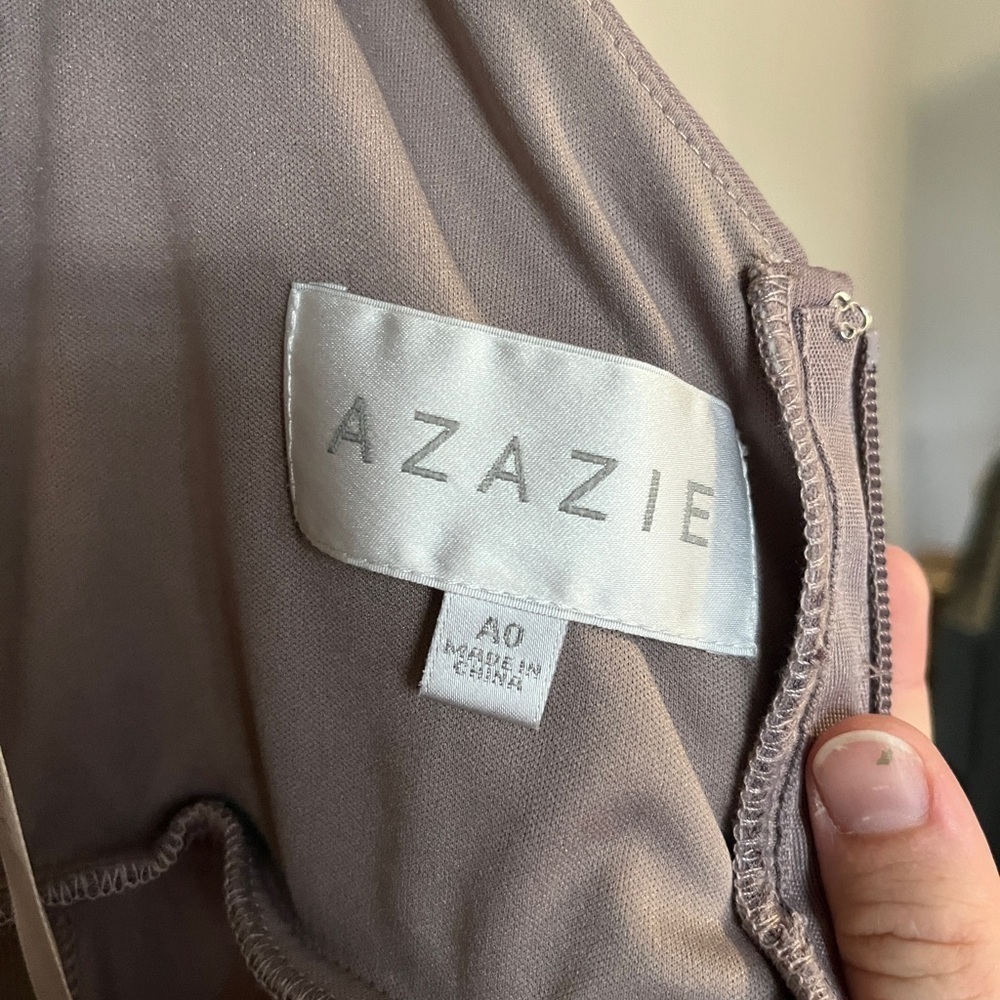 Azazie Off-Shoulder Taupe Maxi Dress - Picture 7 of 8